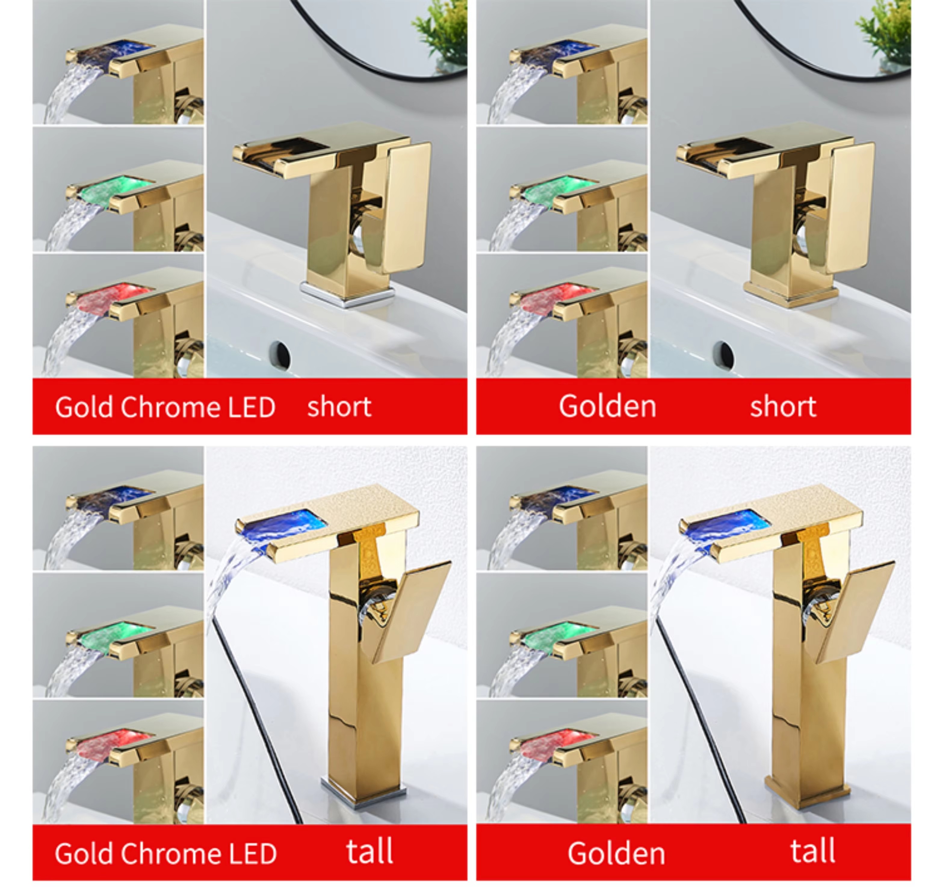  HB6034 Basin Faucet All Copper Bathroom Cabinet Waterfall Outlet Hot and Cold Faucet	With LED