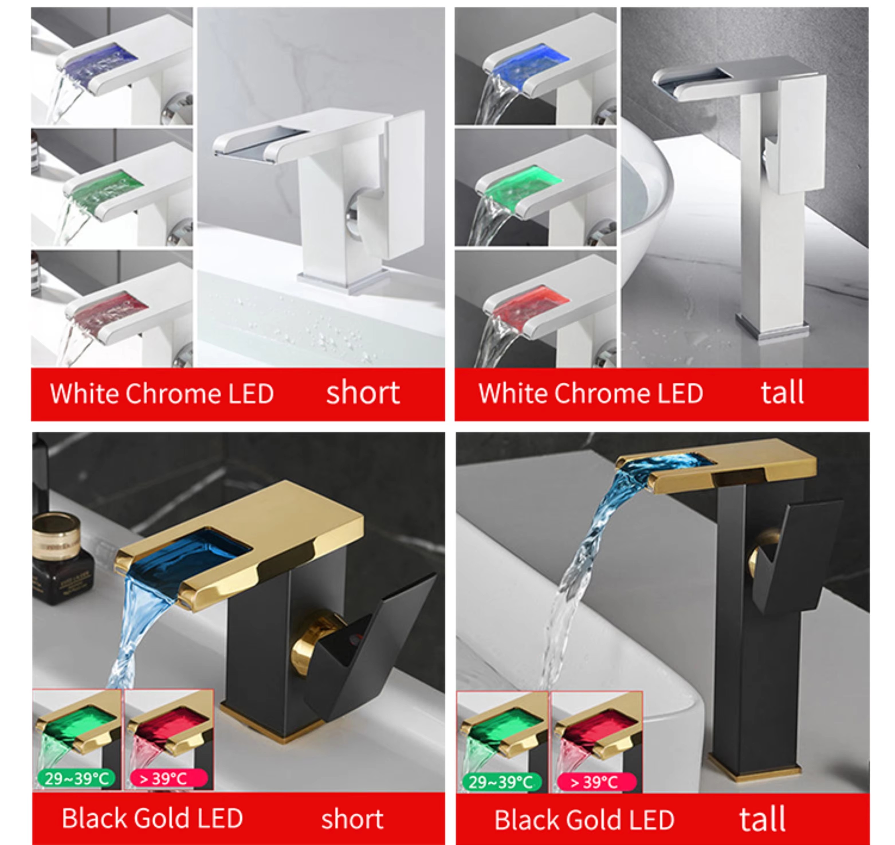  HB6034 Basin Faucet All Copper Bathroom Cabinet Waterfall Outlet Hot and Cold Faucet	With LED
