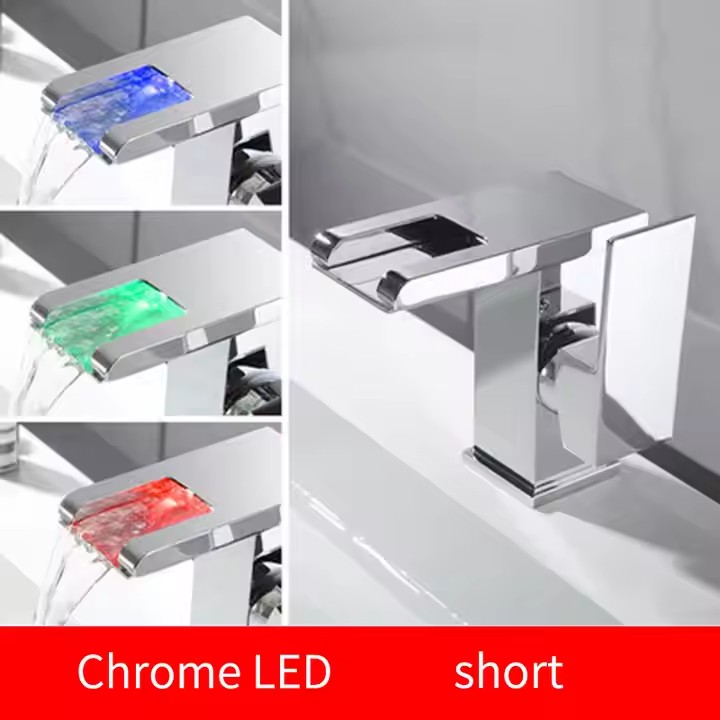  HB6034 Basin Faucet All Copper Bathroom Cabinet Waterfall Outlet Hot and Cold Faucet	With LED