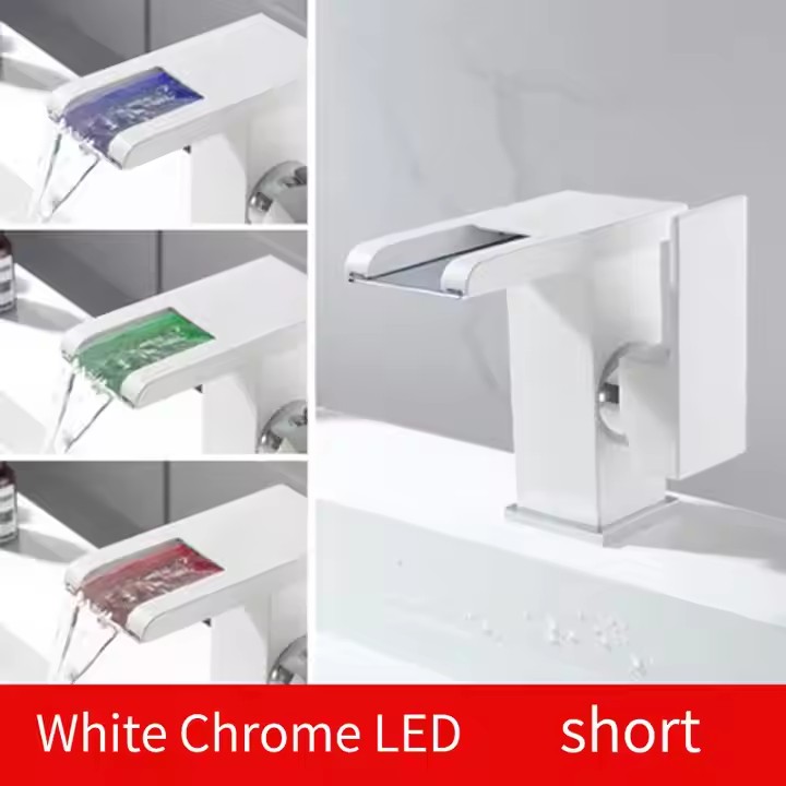  HB6034 Basin Faucet All Copper Bathroom Cabinet Waterfall Outlet Hot and Cold Faucet	With LED