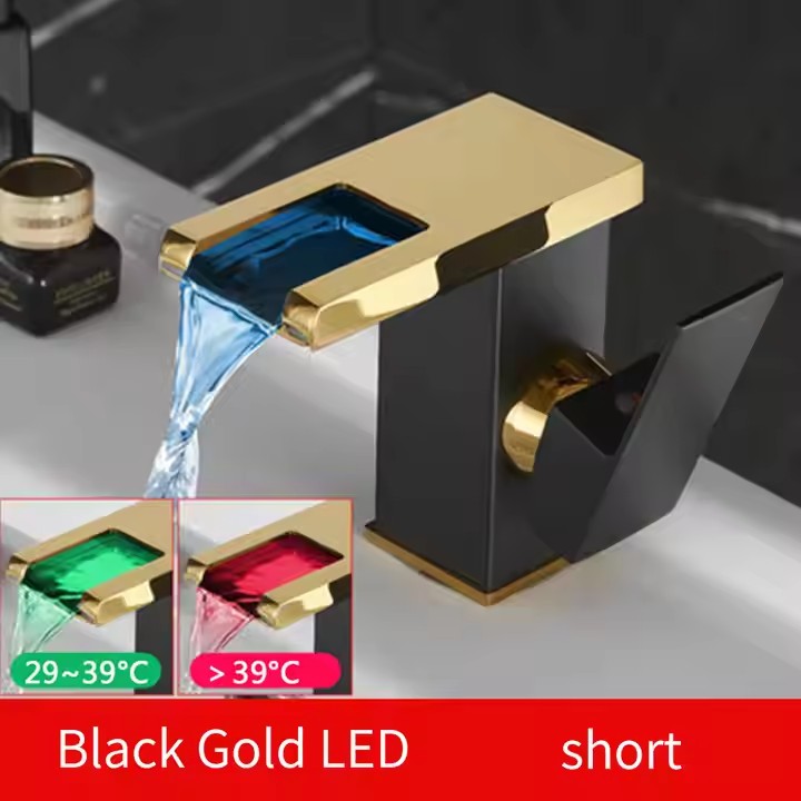  HB6034 Basin Faucet All Copper Bathroom Cabinet Waterfall Outlet Hot and Cold Faucet	With LED