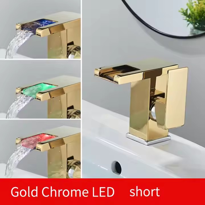  HB6034 Basin Faucet All Copper Bathroom Cabinet Waterfall Outlet Hot and Cold Faucet	With LED