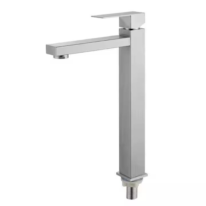  HB6040 Single Cold Water Wash Hand Stainless Steel Square Single Handle Basin Faucet	