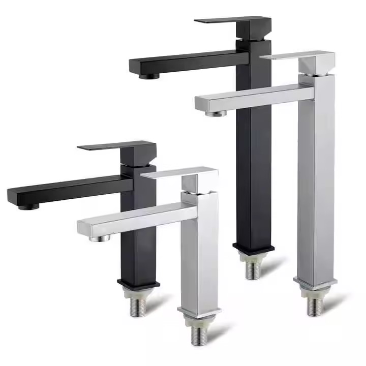  HB6040 Single Cold Water Wash Hand Stainless Steel Square Single Handle Basin Faucet	