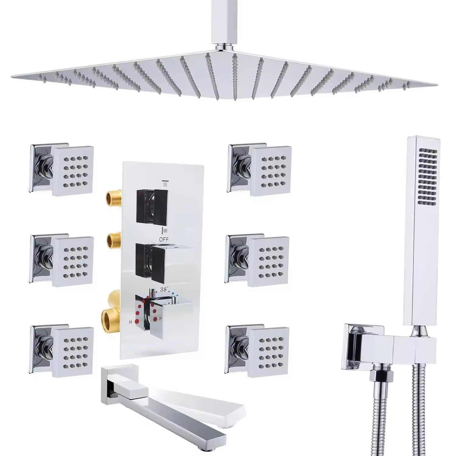HS5011 Modern brass wall-mounted shower system, luxurious hidden shower set